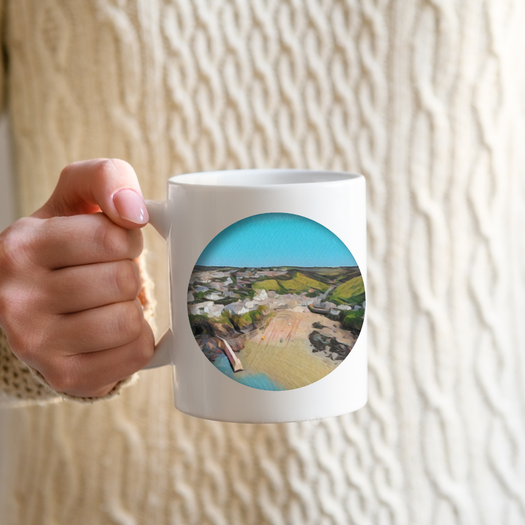 11oz  Ceramic Mug - Sand, Sea, & Fishing Boats. - Above the Coast