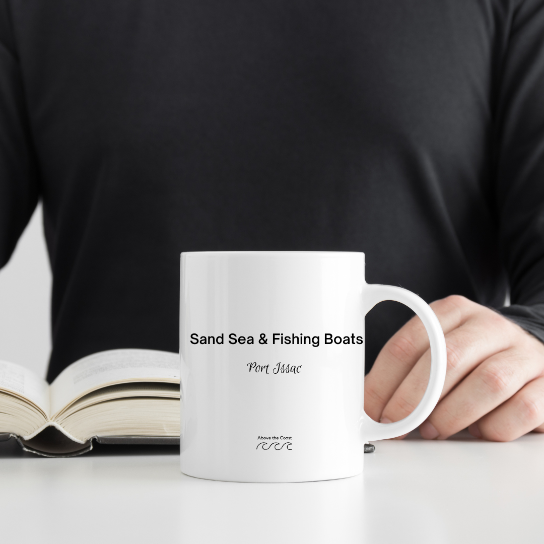 11oz  Ceramic Mug - Sand, Sea, & Fishing Boats. - Above the Coast