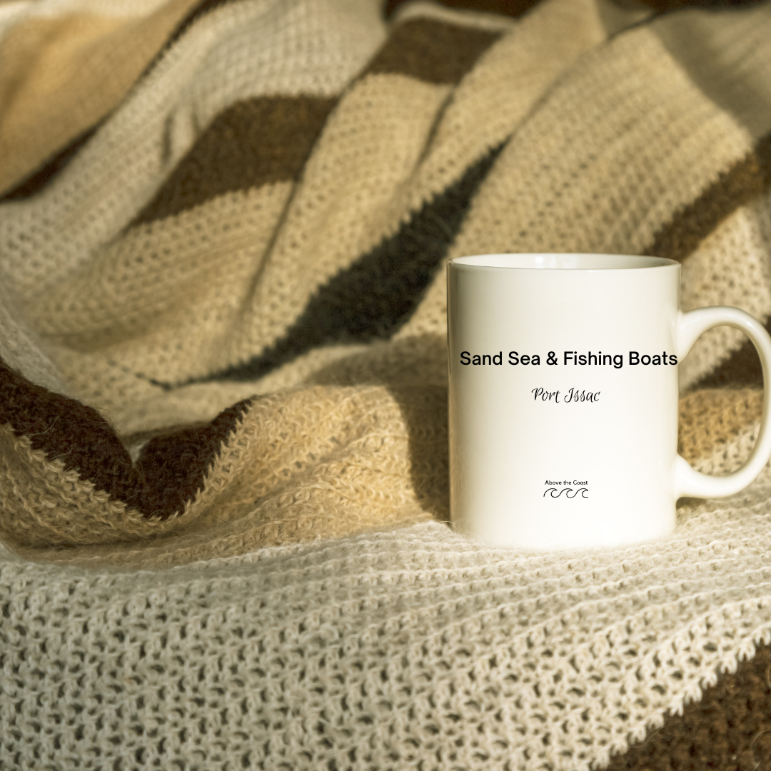 11oz  Ceramic Mug - Sand, Sea, & Fishing Boats. - Above the Coast