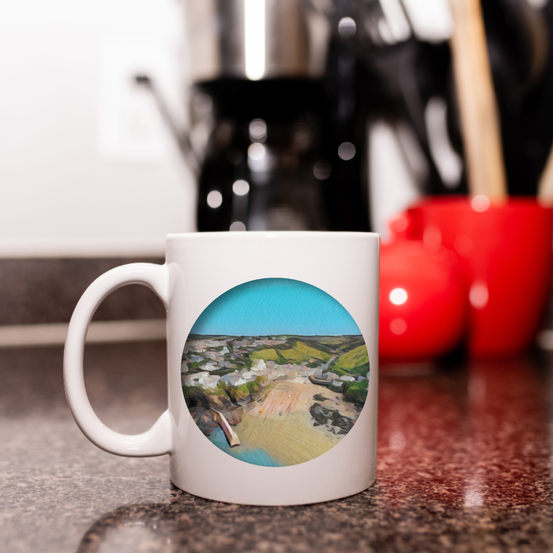 11oz  Ceramic Mug - Sand, Sea, & Fishing Boats. - Above the Coast