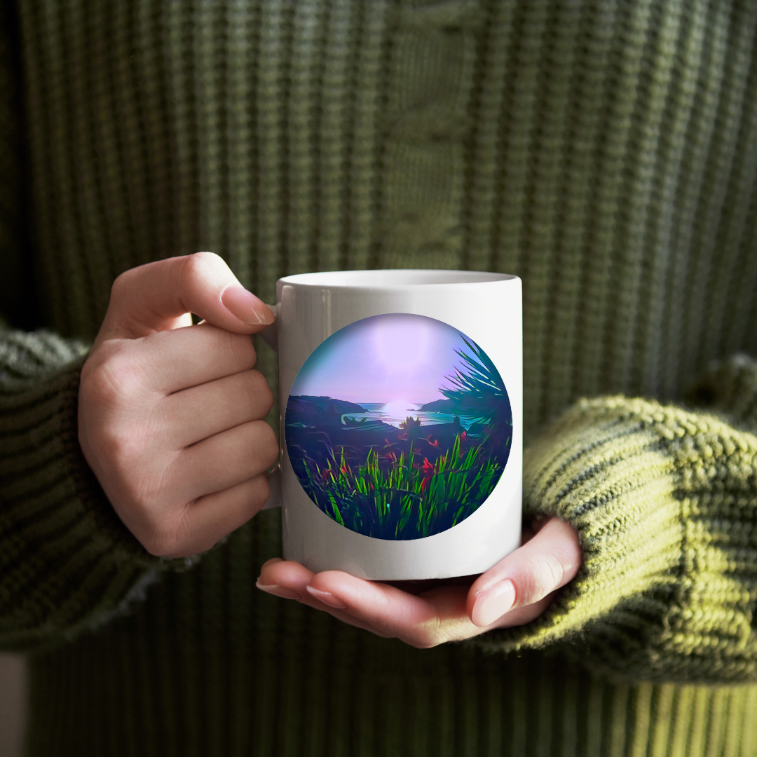 11oz Ceramic Mug -  Sunset Over The Bay. - Above the Coast